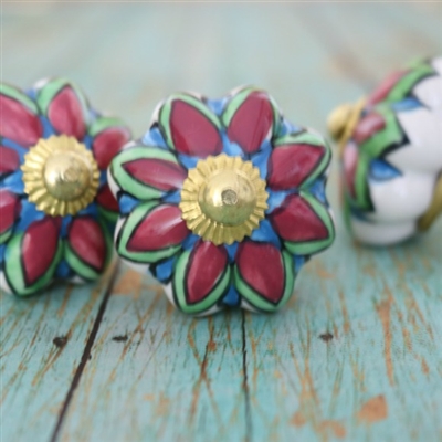 Ceramic Melon Knob with a Bright Floral Pattern