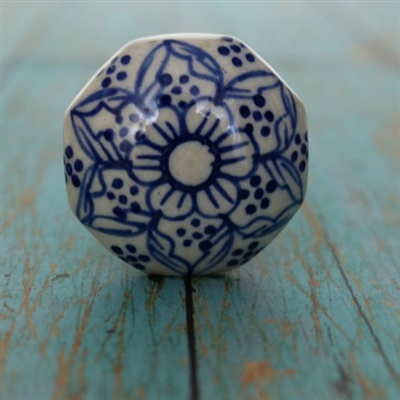 Mushroom Ceramic Cabinet Knob with a Blue Pattern