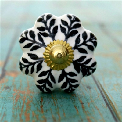 Ceramic Melon Knob in Black & White Pattern