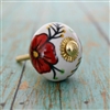 Ceramic Cabinet Knob with a Red Floral Design