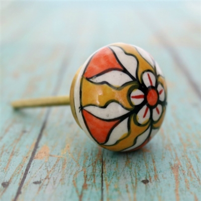 Ceramic Melon Knob with Brown & White Pattern