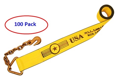 100 Pack of 4" Winch Straps with Chain Extensions - Freight Included!