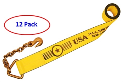 12 Pack of 4" Winch Straps with Chain Extensions - Freight Included!