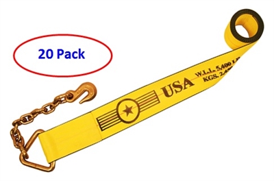 20 Pack of 4" Winch Straps with Chain Extensions - Freight Included!