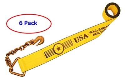 6 Pack of 4" Winch Straps with Chain Extensions - Freight Included!