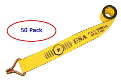 50 Pack of 4" Winch Straps with Wire Hooks - Freight Included!