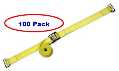 100 Pack of 2" x 12' Yellow E-Track Cam Buckle Strap with Spring E-Fittings