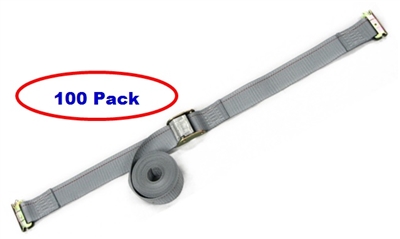 100 Pack of 2" x 12' Gray E-Track Cam Buckle Strap with Spring E-Fittings