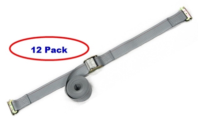 12 Pack of 2" x 12' Gray E-Track Cam Buckle Strap with Spring E-Fittings