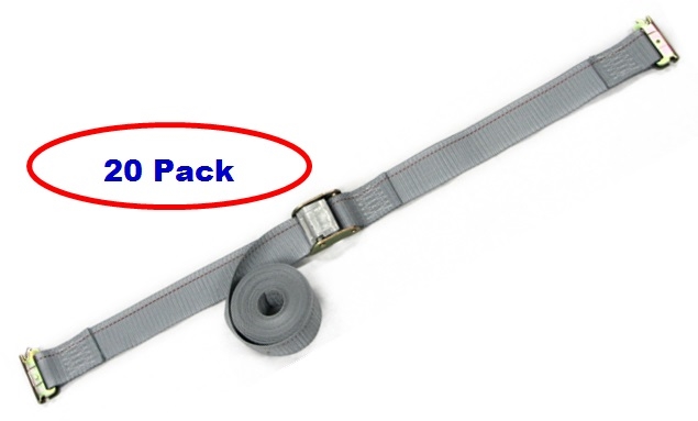 20 Pack of 2 x 12' Gray E-Track Cam Buckle Strap with Spring E-Fittings