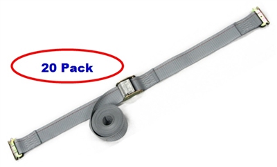 20 Pack of 2" x 12' Gray E-Track Cam Buckle Strap with Spring E-Fittings