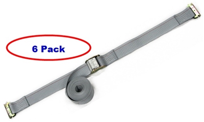 6 Pack of 2" x 12' Gray E-Track Cam Buckle Strap with Spring E-Fittings
