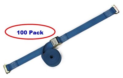 100 Pack of 2" x 20' Blue E-Track Cam Buckle Strap with Spring E-Fittings