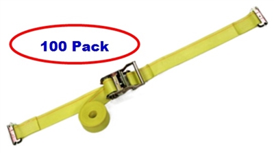 2" x 12' Yellow E-Track Ratchet Straps w/ Spring E-Fittings - 100 Pack