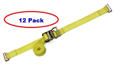 2" x 12' Yellow E-Track Ratchet Straps w/ Spring E-Fittings - 12 Pack