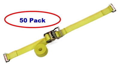2" x 12' Yellow E-Track Ratchet Straps w/ Spring E-Fittings - 50 Pack