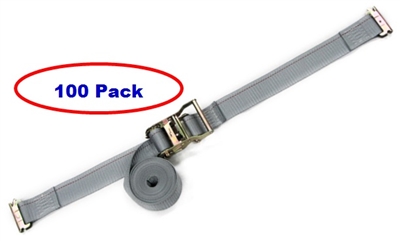 2" x 12' Gray E-Track Ratchet Straps w/ Spring E-Fittings - 100 Pack