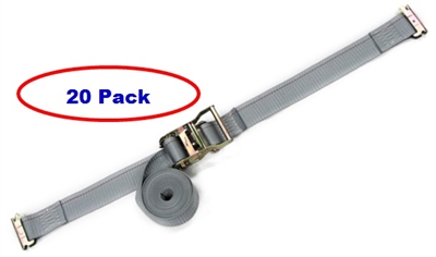 2" x 12' Gray E-Track Ratchet Straps w/ Spring E-Fittings - 20 Pack