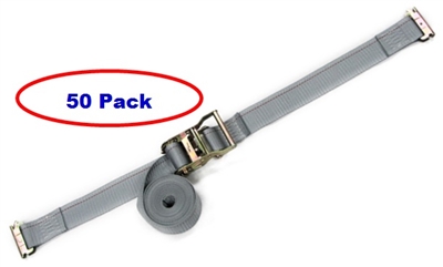 2" x 12' Gray Ratchet Straps w/ Spring E-Fittings - 50 Pack