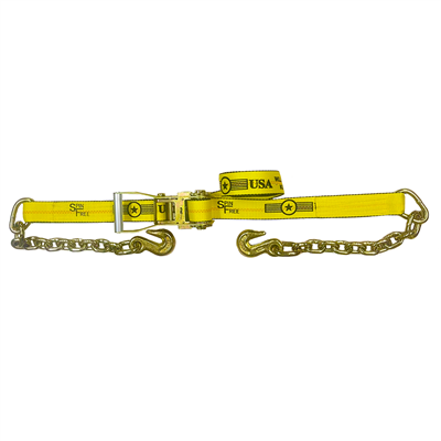 2" x 30' Self Contained Ratchet Strap with Chain Extensions