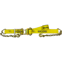 4" x 27' SPIN FREE Long Handle Ratchet Strap with Chain Extensions