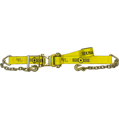 4" x 27' SPIN FREE Long Handle Ratchet Strap with Chain Extensions
