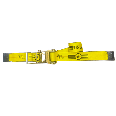 4" x 27' SPIN FREE Long Handle Ratchet Strap with Flat Hooks