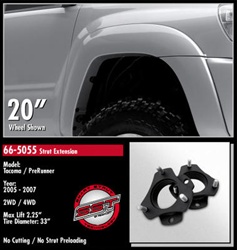 ReadyLift™ kit is the fastest, safest, least expensive way to bring the front of your 05-07 Tacoma level with the rear. This gives you the clearance and ability to add wheels and tires up to 32" in diameter.