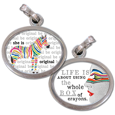 jewelry charm gives a beautiful reminder to be original and color life with the whole box of crayons