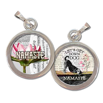 Namaste, yoga inspired jewelry photo charm reads