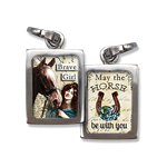 equestrian jewelry charm features a woman with a horse