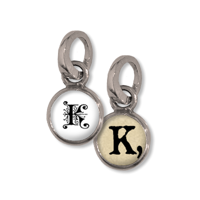 Initial Charm, K, initial, dot initial, bubble glass, charm, Small initial charm, K, Pick Up Sticks Jewelry, Collage charms, Photo jewelry, Vintage Photo charms, Photo charms, Pick Up Sticks Jewelry, Collage charms, Photo jewelry, Vintage Photo charm