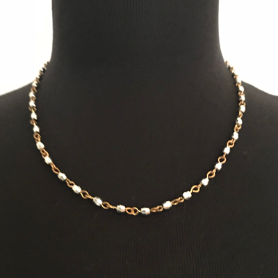 Silver and Gold  Rosary Necklace 18"