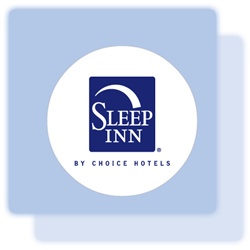 Accent label, 1-1/2" diameter round glossy white adhesive label with 1-color violet Sleep Inn logo.