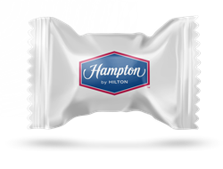 Hampton Inn peppermint soft candies in individual hot-stamped packaging