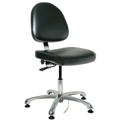 Bevco 9050ME2-BK - Integra-ECR 9000 Series Class 100 ESD Cleanroom Chair - Static Control Vinyl - 15.5"-21" - ESD Mushroom Glides - Black