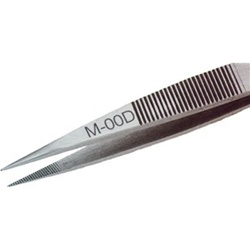 Excelta M-00D-SA Three Star 3 3/8" Stainless/Anti-Magnetic Straight Strong Serrated Point Miniature tweezer - Made in Switzerland