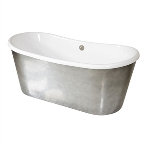 LUXWIDE 'Ginevra-ACHSK67' 67" WHITE CoreAcryl Acrylic French Bateau Skirted Tub with an Aged Chrome Exterior plus Drain
