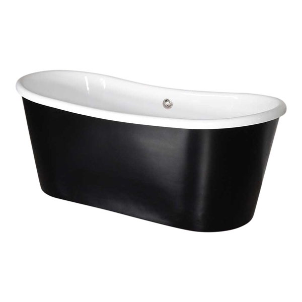 LUXWIDE 59 Inch 'Sorrentino-BLKSK59' WHITE CoreAcryl Acrylic French Bateau Skirted Tub with a Flat Black Exterior plus Drain