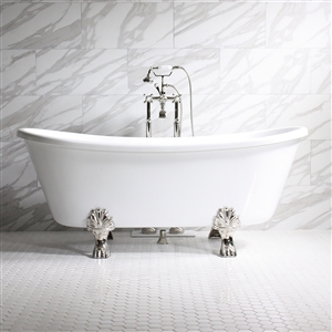 'FEDERIGO59' 59" WHITE CoreAcryl Acrylic French Bateau Clawfoot Tub Package