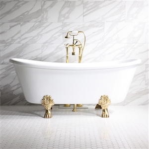 'FEDERIGO67' 67" WHITE CoreAcryl Acrylic French Bateau Clawfoot Tub Package