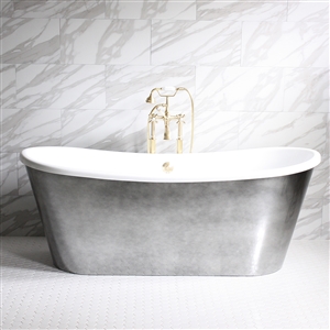 'GINEVRA67' 67" CoreAcryl WHITE French Bateau acrylic skirted tub and faucet package with Aged Chrome exterior