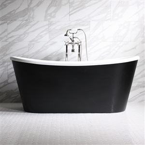 'SORRENTINO67'  67" WHITE CoreAcryl Acrylic French Bateau Tub with Eggshell Black Exterior and Faucet Package