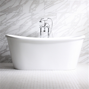 'Verona67'  67" WHITE CoreAcryl French Bateau Acrylic Skirted Tub with Fittings in Choice of Color