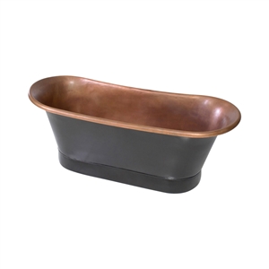 SANSIRO 59 Inch Heated Air Jetted 'CopperCUBK59Air' Solid Copper French Bateau Pedestal Tub with a Flat Black Exterior plus Drain