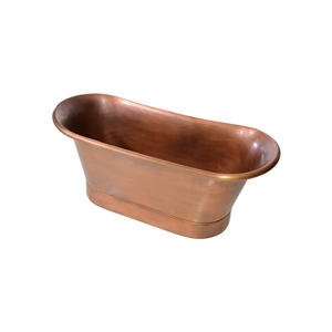 SANSIRO 59 Inch Heated Air Jetted 'CopperCU59Air' Solid Copper French Bateau Pedestal Tub with a Lightly Aged Exterior plus Drain