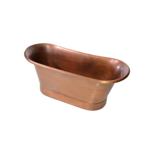 SANSIRO 59 Inch Heated Air Jetted 'CopperCU59Air' Solid Copper French Bateau Pedestal Tub with a Lightly Aged Exterior plus Drain