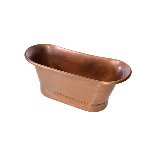 SANSIRO 79 Inch Heated Air Jetted 'CopperLACU79Air' Solid Copper French Bateau Pedestal Tub with a Lightly Aged Exterior plus Drain