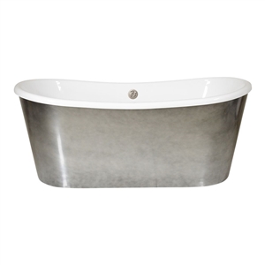 SANSIRO 67" Luxwide Heated Air Jetted 'Ginevra-ACHSK67Air' WHITE CoreAcryl Acrylic French Bateau Skirted Tub with an Aged Chrome Exterior plus Drain