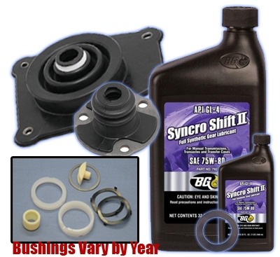 Complete Rspeed Shifter Rebuild Kit With BG Transmission Fluid Change Maintenance Package (Includes Bushings, Upper and Lower boots, & Gear Oil)